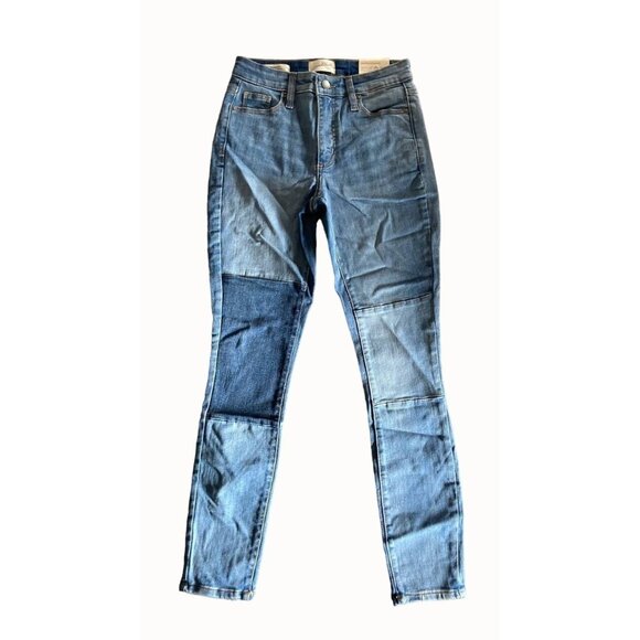 Universal Thread Women's High-Rise Skinny Patched Jeans Blue Denim 0 - Picture 2 of 8